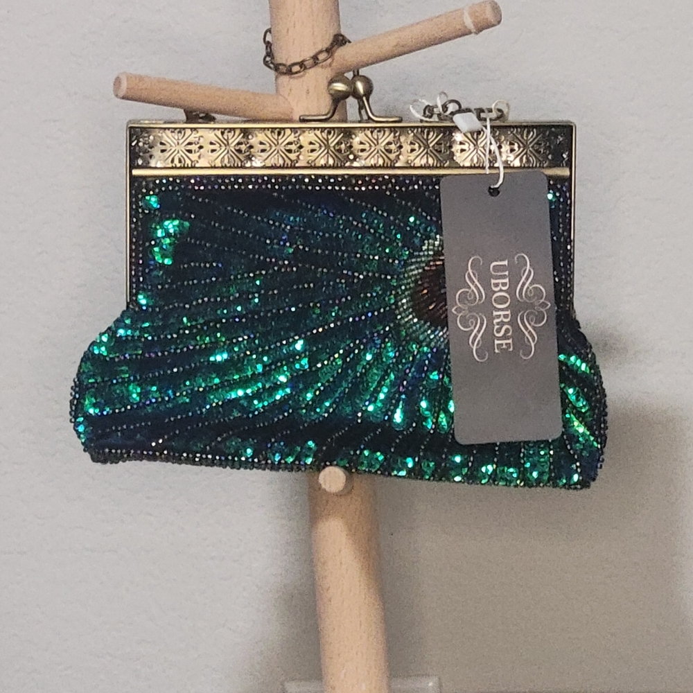 Green and Black Beaded Clutch